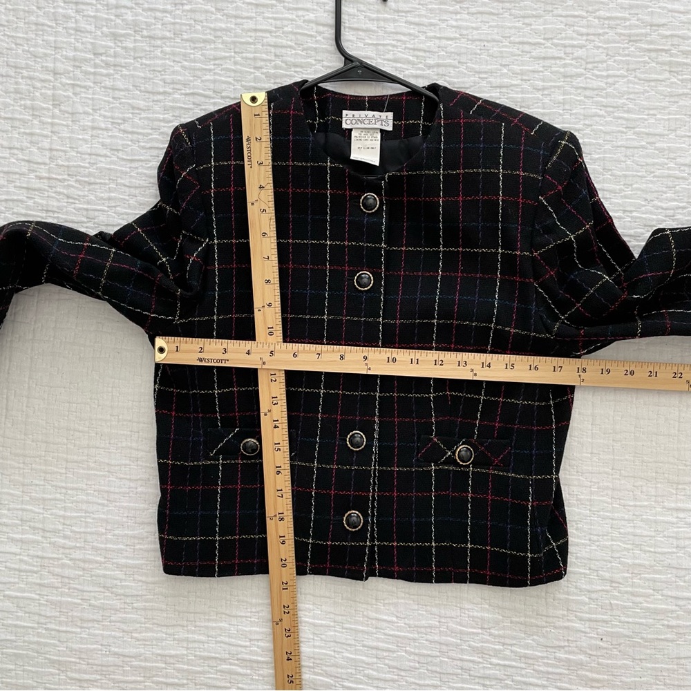 Private Concepts Jacket 5 Button Front Black Plaid Wool Blend Gently Worn Size12 - Picture 8 of 8